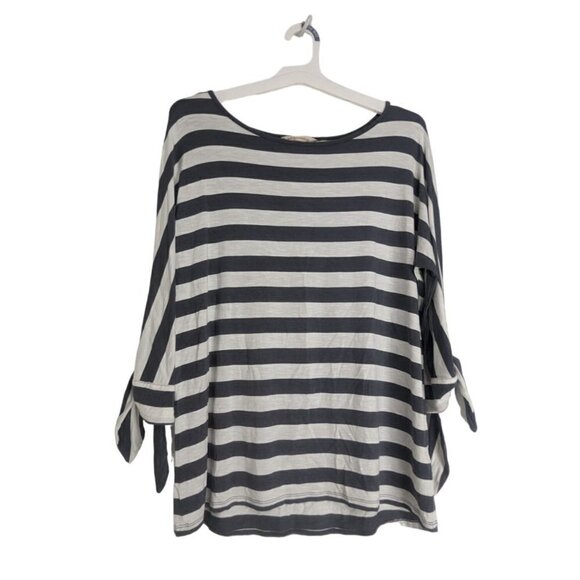 Soft Surroundings Adrift Striped Top Medium Gray White 3/4 Sleeve Nautical Ties - Picture 1 of 6